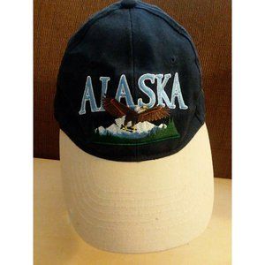 Cap Hat Alaska Soaring Eagle Black  Khaki Adjustable Self Stick Embroidered
